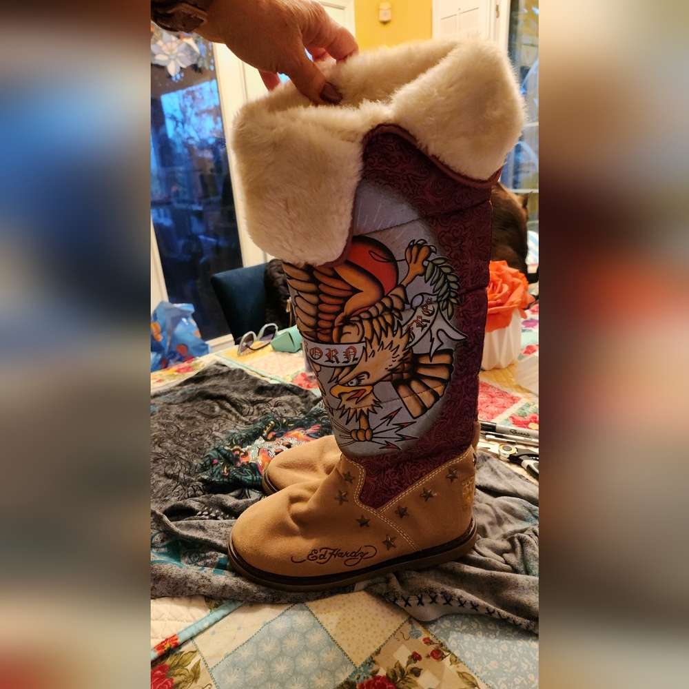 Ed Hardy Fur Lined Knee High or Over Knee Boots Sz 7